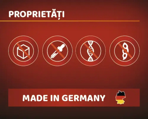 Fără cub, fără pipetă, fără inginerie genetică, fără leguminoase. Fabricat în Germania.
