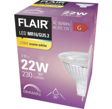 Ambalajul unui bec LED Flair MR16/GU5.3, cu intensitate luminoasă reglabilă
