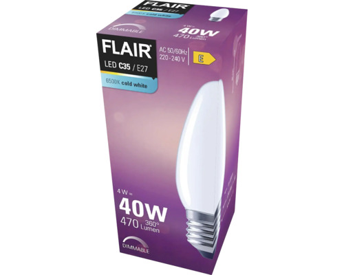 Ambalaj bec LED Flair C35 E27, 4 wați, 470 lumeni, dimabil