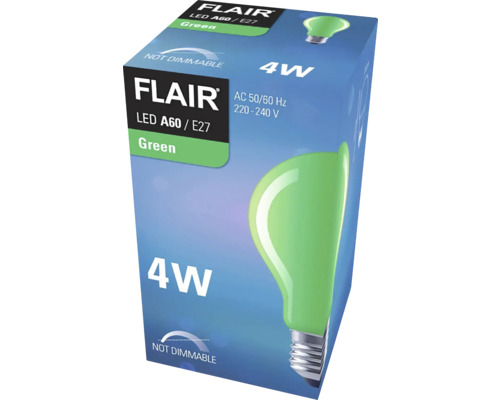 Ambalaj bec LED verde Flair A60 E27 cu 4 wați