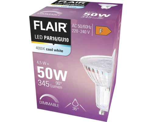 Ambalaj lampă LED Flair PAR16/GU10, dimabilă, 4,5 W, 345 lumeni, 4000 Kelvin