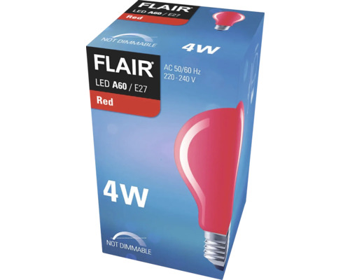 Ambalaj bec LED roșu Flair A60 E27, 4 wați, non-dimabil
