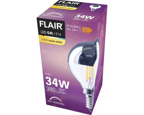 Ambalaj pentru un bec LED Flair G45 E14 nedimabil, cu 4 wați și 380 lumeni