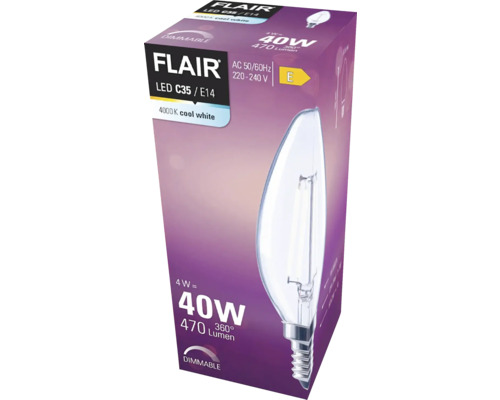 Bec LED Flair C35 E14 în ambalaj