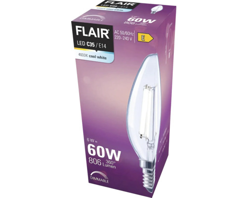 Bec LED FLAIR C35 E14, 6 wați, 806 lumeni