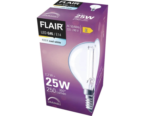 Bec FLAIR LED G45 E14, reglabil, 4000 Kelvin, alb rece