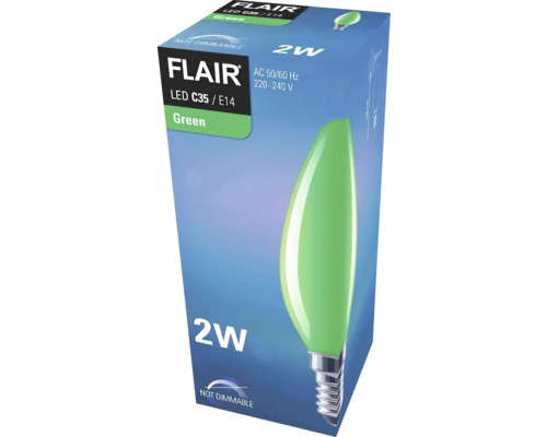 Bec LED Flair C35 E14, verde, 2 W