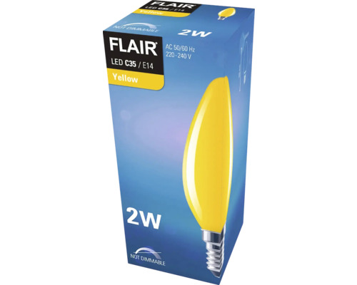 Ambalaj bec galben LED Flair C35 E14, 2 W, nu este reglabil