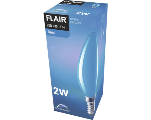 Ambalaj pentru un bec albastru Flair LED C35 / E14, ne-dimabil, de 2 wați