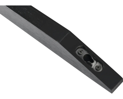 Imagine detaliată a unui suport de raft din lemn negru cu prindere