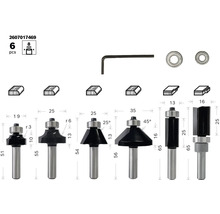 Set de freze din șase piese cu coadă de 8 mm și accesorii