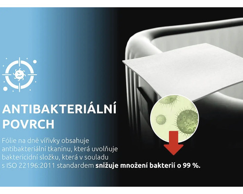Suprafață antibacteriană pentru folia de hidromasaj reduce bacteriile cu 99%.