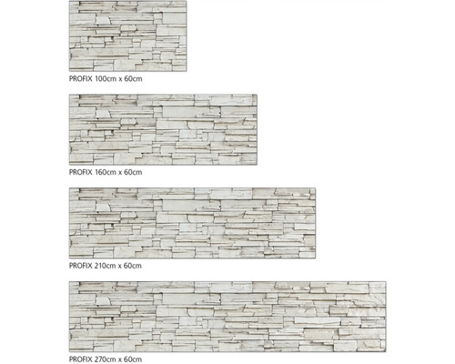 Mai multe mostre de placări de perete Profix de diferite dimensiuni.