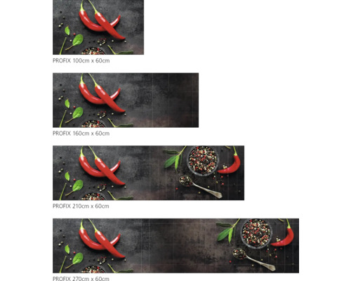 Diverse dimensiuni ale panoului de protecție pentru bucătărie cu motiv ardei iute