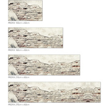 Diverse dimensiuni ale fototapetului Profix cu motiv de perete de cărămidă.