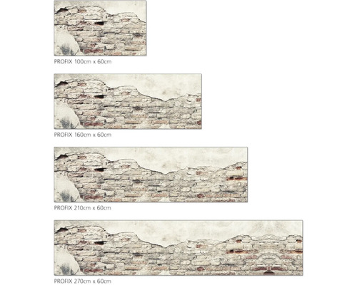 Diverse dimensiuni ale fototapetului Profix cu motiv de perete de cărămidă.