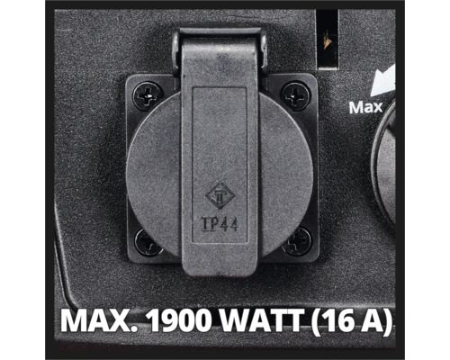 Priza IP44 cu un consum maxim de energie de 1900 wați.