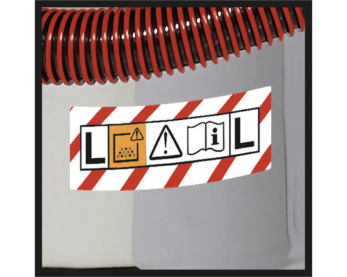 Etichetă cu avertismente pentru golirea recipientului, avertisment general, citiți instrucțiunile