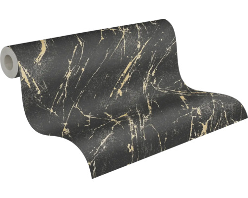 Rola de tapet cu model de marmură în negru și auriu