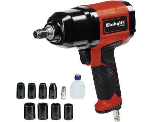 Cheie de impact pneumatică Einhell cu set de chei tubulare și flacon de ulei