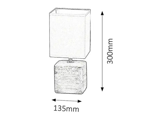Schiță a unei lămpi de masă cu dimensiunile de 300 mm înălțime și 135 mm lățime