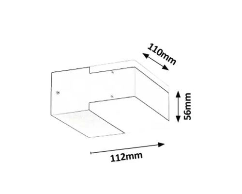 Dimensiunile unei lămpi de colț: 110 mm, 56 mm, 112 mm.
