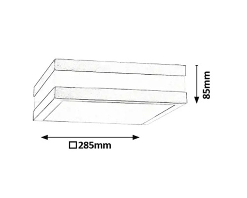 Desen tehnic al unei lămpi de tavan cu dimensiunile de 285 mm lățime și 85 mm înălțime.
