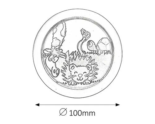 Imaginea unei ștampile cu motive de animale și un diametru de 100 mm