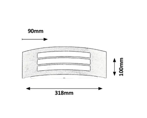Dimensiunile lămpii de perete: 90 mm adâncime, 100 mm înălțime, 318 mm lățime