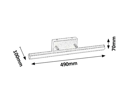 Imagine cu un suport de prosop cu dimensiunile de 490 mm lungime, 100 mm adâncime și 70 mm înălțime.