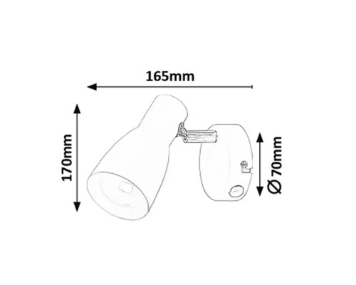 Imagine cu o lampă de perete cu dimensiunile de 165 mm lățime, 170 mm înălțime și 70 mm diametru