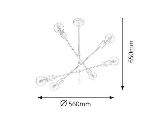Dimensiunile unei lămpi de tavan cu șase brațe: diametru 560 milimetri, înălțime 650 milimetri