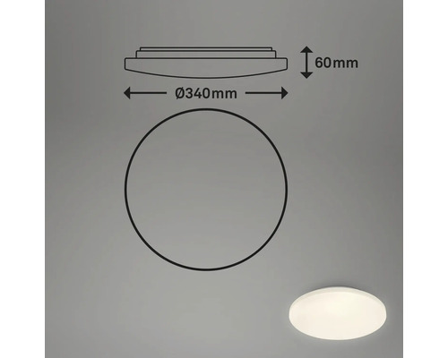 Desen tehnic al unei lămpi de tavan rotunde cu un diametru de 340 de milimetri și o înălțime de 60 de milimetri.