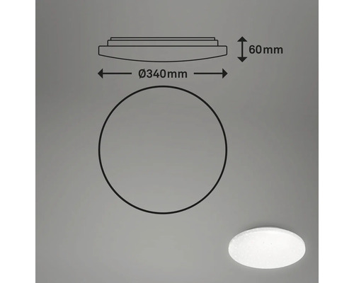 Dimensiunile unei lămpi de tavan: diametru 340 milimetri, înălțime 60 milimetri
