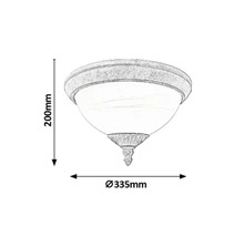 Desen tehnic al unei lămpi de tavan cu dimensiunile de 200 mm înălțime și 335 mm diametru.