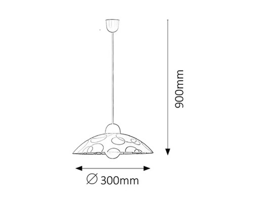 Desen tehnic al unei lămpi suspendate cu dimensiunile de 900 mm înălțime și 300 mm diametru