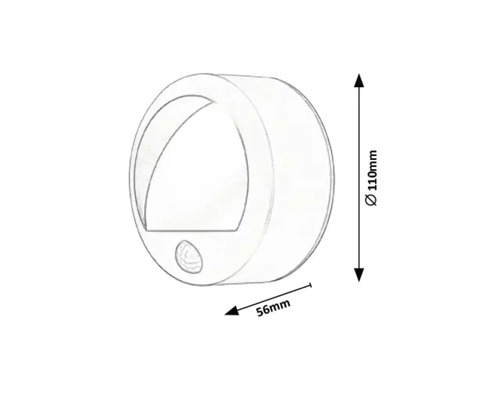Imagine a unei lămpi de perete exterioare rotunde cu dimensiunile de 110 mm în diametru și 56 mm în profunzime