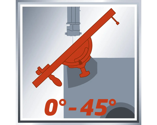 Ilustrație a unui fierăstrău cu bandă cu reglare a unghiului de tăiere de la 0 la 45 de grade