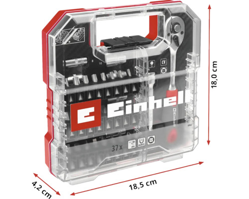Trusă de scule Einhell cu 37 de piese, inclusiv cheie cu clichet și biți