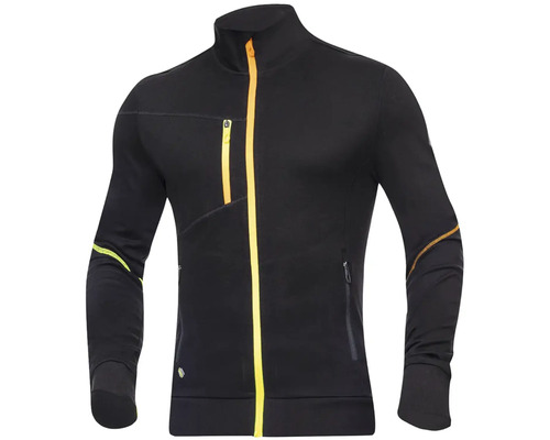 Jachetă neagră din fleece cu fermoar complet și buzunare.