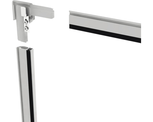 Vizualizare detaliată a unui profil de etanșare pentru duș cu colț și material de fixare