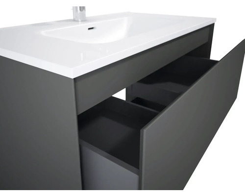 Dulap de bază pentru lavoar cu chiuvetă și sertare deschise
