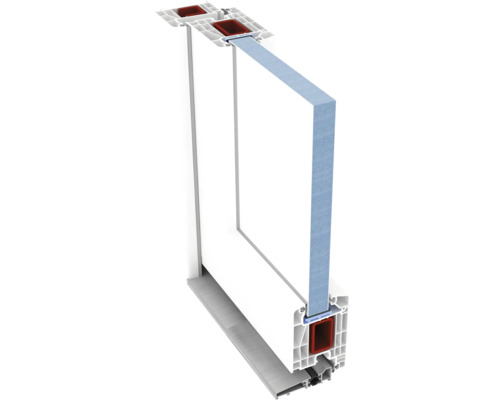 Secțiune transversală a unei ferestre albe din plastic cu geam termoizolant