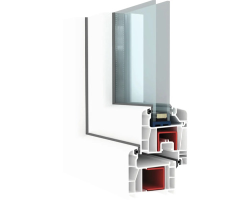 Secțiune transversală a unei ferestre din plastic cu sticlă