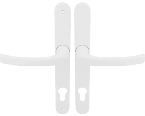 Două mânere de ușă albe cu gaură de cheie