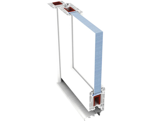 Secțiune transversală a unei ferestre din plastic pentru a ilustra structura internă