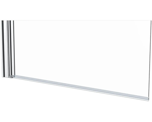 Detaliu cabină de duș cu perete de sticlă și cadru