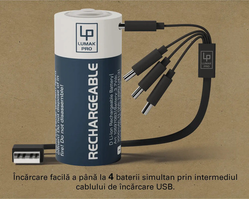 Baterie litiu-ion Lumak Pro D cu cablu de încărcare USB