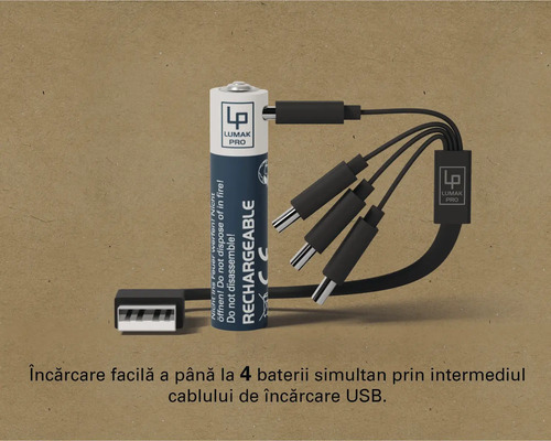 Baterie Lumak Pro cu cablu de încărcare USB pentru încărcarea a până la patru baterii