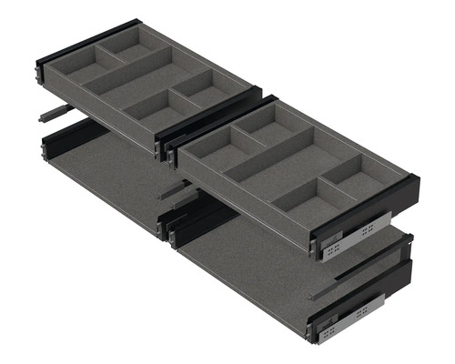 Două tăvițe de sertar gri cu compartimente pentru depozitare și organizare